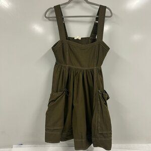 NWT Olive Green Utility Pocket Babydoll Mini Dress Size Medium Cottagecore